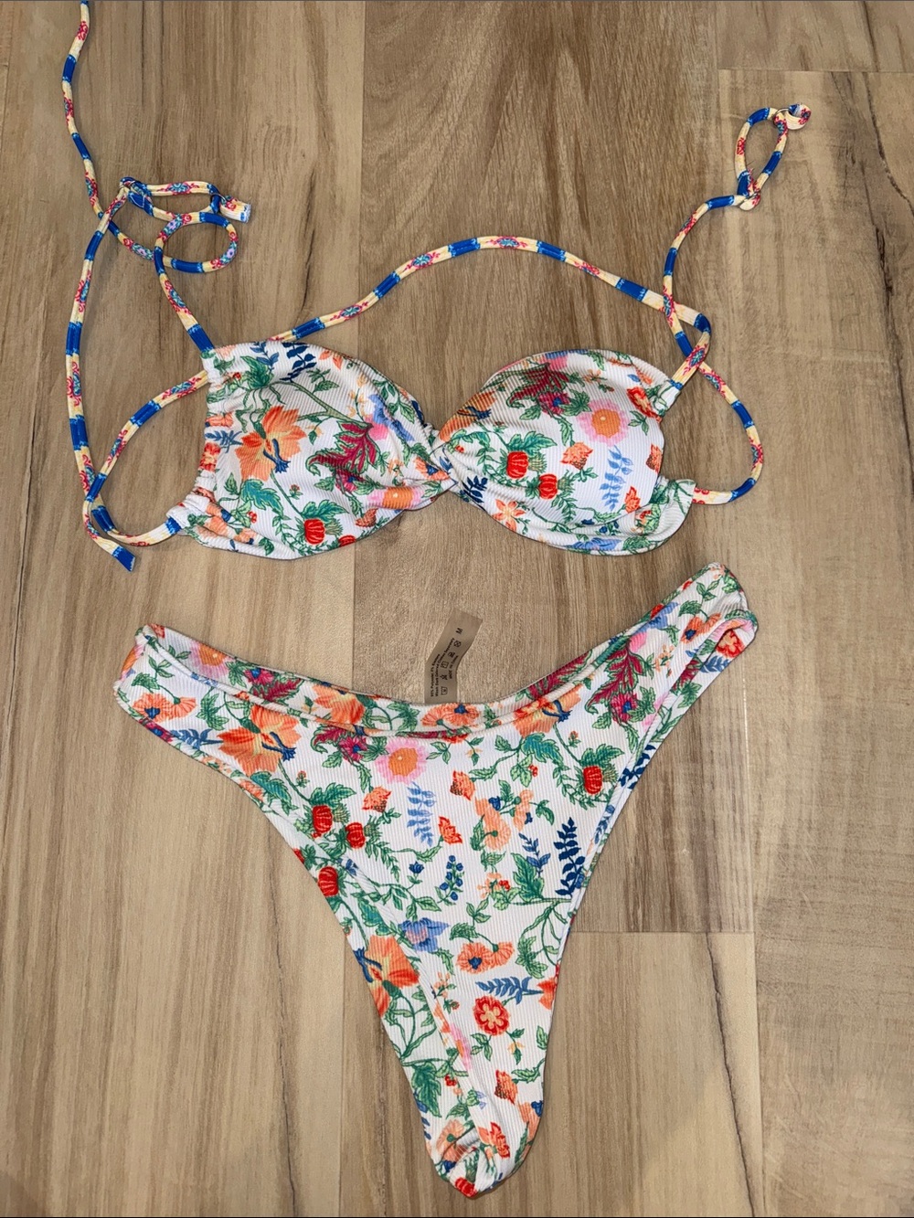 Floral Print Bikini Set — White Base with Multicolor Flowers